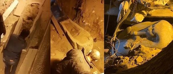 شاهد.. أول فيديو لاستخراج التابوت الأثري من مقبرة عين شمس