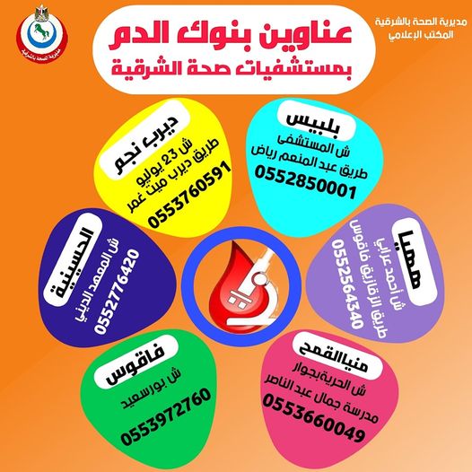 الشرقية نيوز تنشر عناوين بنوك الدم التجميعية بمستشفيات الصحة بمحافظة الشرقية